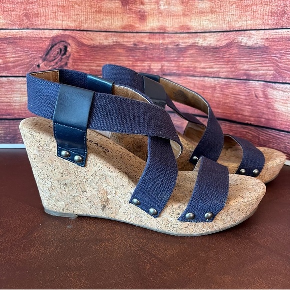 Lucky Brand Marla Blue Cork Wedge Platform Sandals - Picture 1 of 15